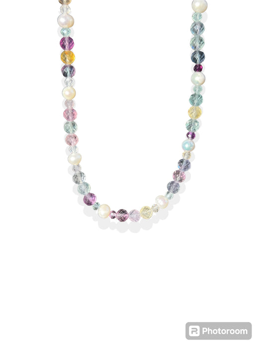 Fluorite • Pearl Necklace